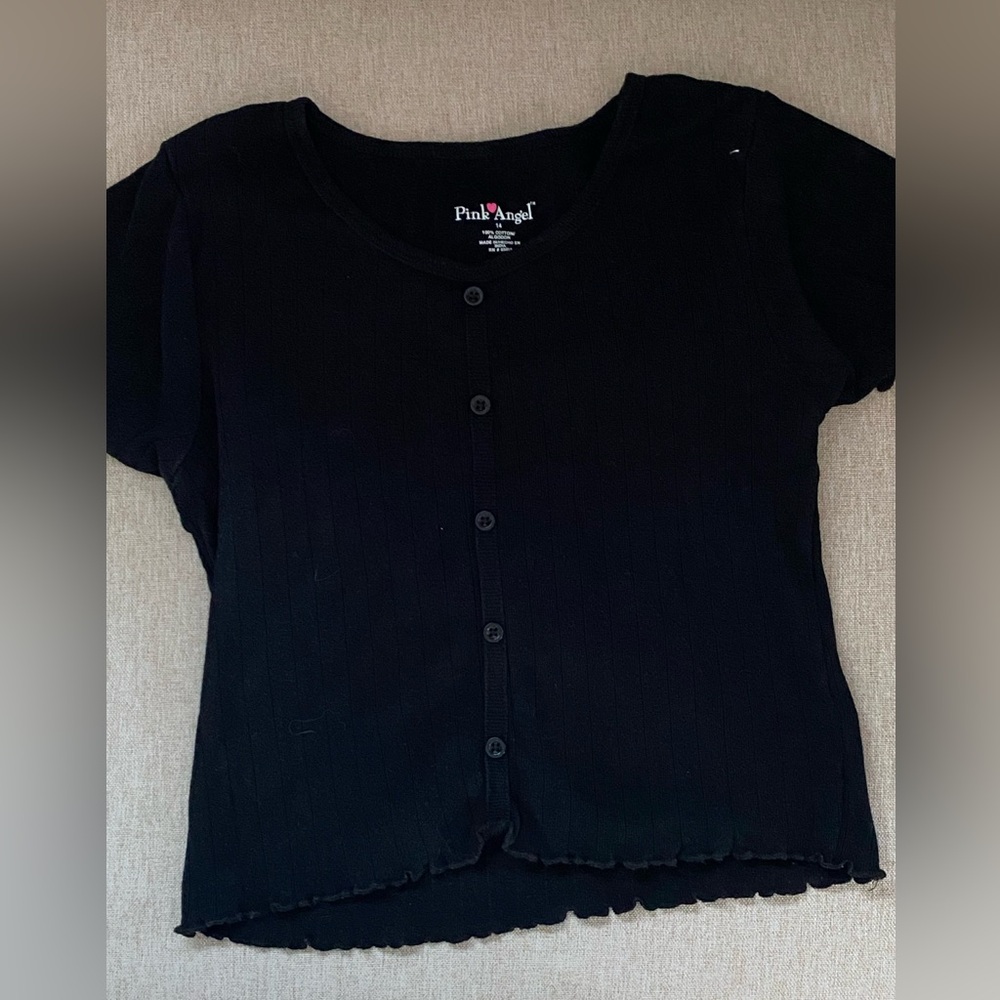 Black Button Crop Top